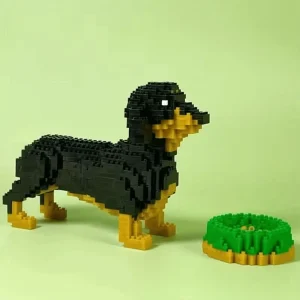 (packaging) Cartoon Pet Dachshund Miniature Mini Building Blocks Animal Set Made Of Abs Material With Finished Size Of 16.5*7*11cm, 3d Assembly Diy Puzzle Toy Suitable For Adult Decompression & Gift Or Halloween Gift, 1pc Maroon