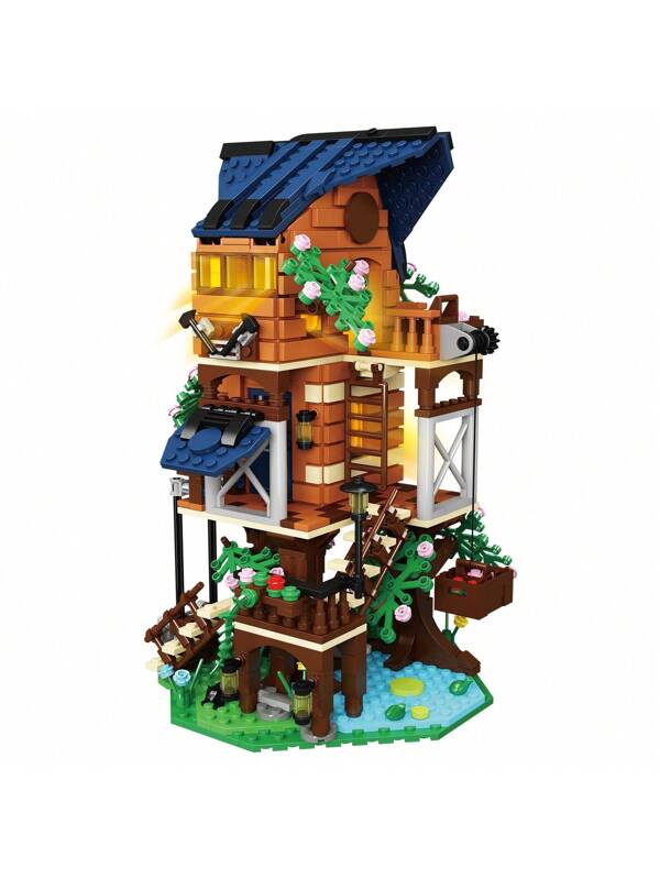 Treehouse Building Set, 4 In 1 Street View Tree House Building Blocks Toy, Halloween Xmas Gift For Boys Girls Age 14+, Teen & Adult, Room Decoration MY024