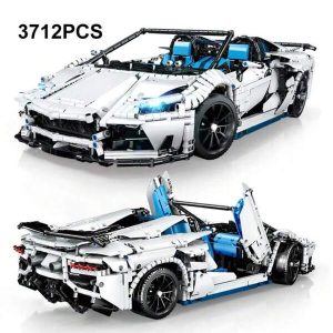 1:8 White Technic Sports Car 3712Pcs Building Blocks Technical Racing Car Model Vehicle DIY Assembly Building Blocks Creative Toys Adult Racing Enthusiast Birthday Gift White