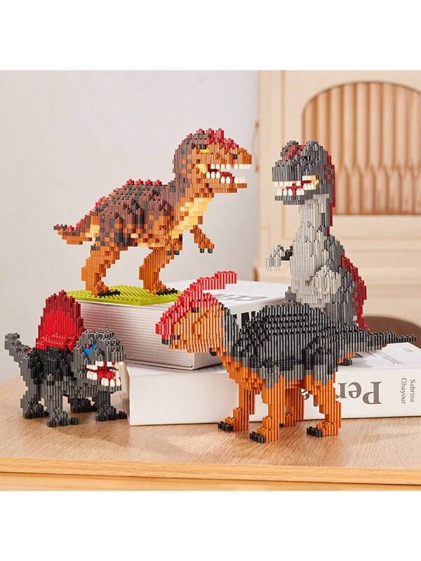 1pc Dinosaur Series Building Blocks Assembly Ornament, Jurassic Animal Handmade Building Blocks, DIY Birthday Gift Figurine Ornament, Halloween-Christmas Desk Ornament Set Multicolor