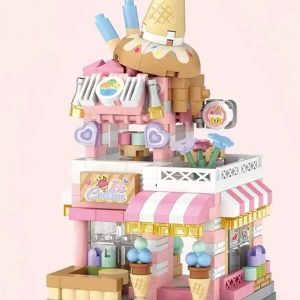1pc Mini Street View Micro Particle Assembly Building Block Ice Cream Shop Set, Novelty Decorative Ornament, Festival Birthday Gift Room Decoration Multicolor