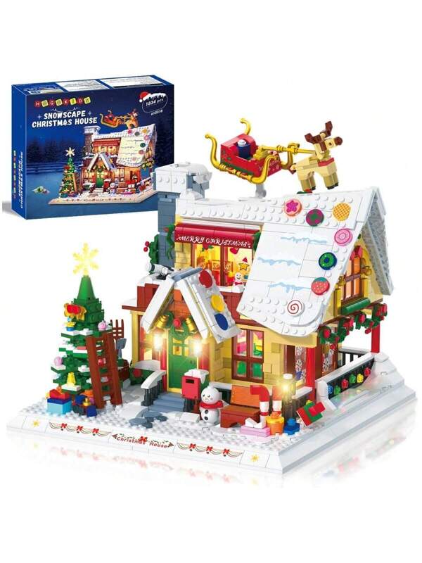 Christmas Gingerbread House Building Set With LED Light - 1834 PCS Snowscape House Mini Building Block Sets, Holiday Home Alone Village Building Toys, Xmas Gifts For Adults Boys Girls Age 10+Winter Gifts Thanksgiving Gifts Multicolor