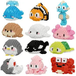 1pc Cute Sea Animals Creature Building Toy Blocks Marine Life Mini Bricks Micro Building Toys Party Favors, Sea Animal Mini Building Blocks Sets, Goodie Bags Stocking Stuffer Classroom Prizes Building Kit, Birthday Gifts Random